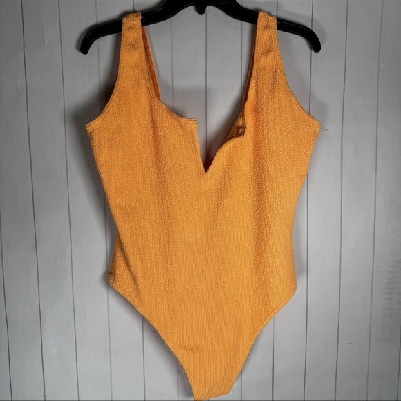 ASOS Swimwear Orange Crinkle One Piece Swimsuit Beach Pool Vaca Bathing Suit XL - Picture 1 of 5